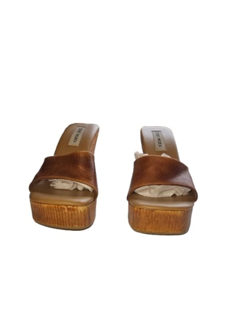 Vintage Steve Madden Brown Leather Wooden Platform Wedge Sandals 7.5